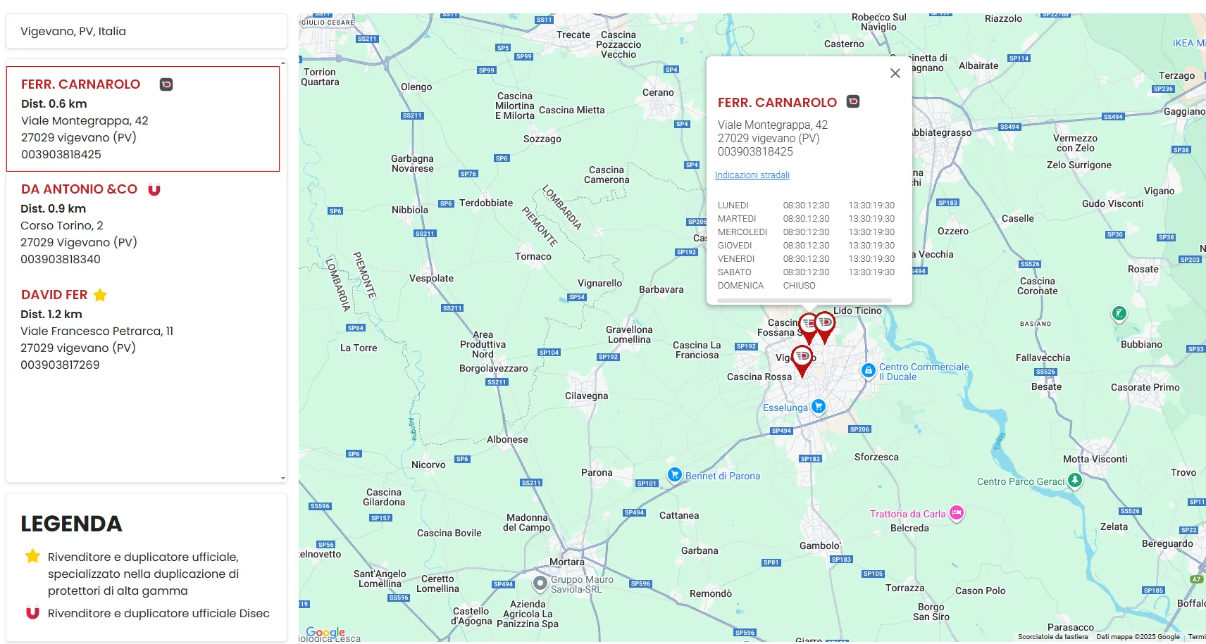 Esempio scheda rivenditore Disec